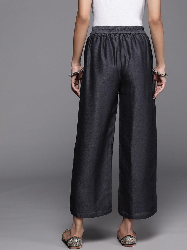 Grey Solid Silk Palazzos