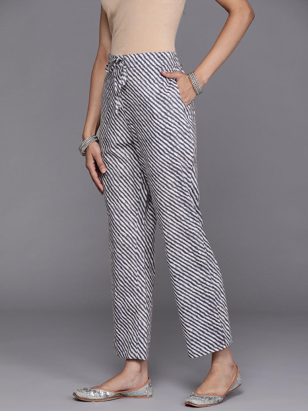 Grey Striped Cotton Trousers - ShopLibas
