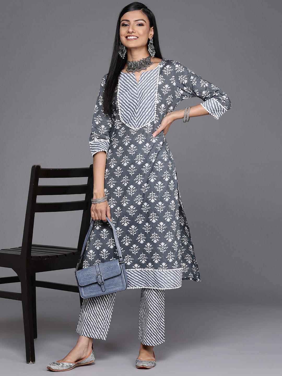 Grey Striped Cotton Trousers - ShopLibas