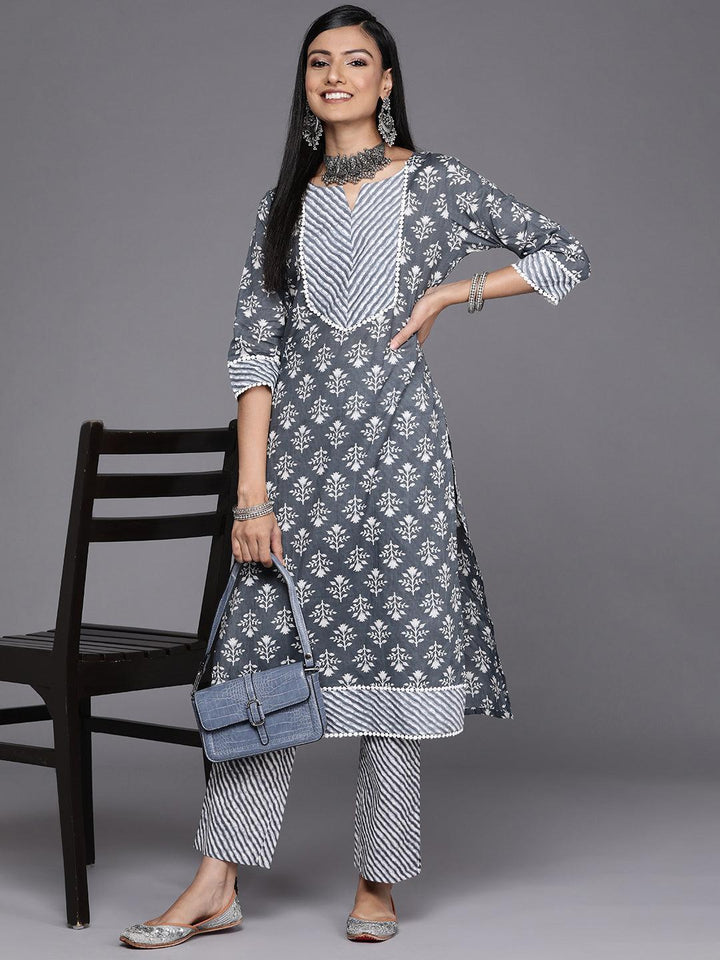 Grey Striped Cotton Trousers