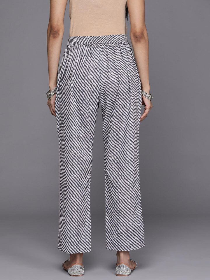 Grey Striped Cotton Trousers