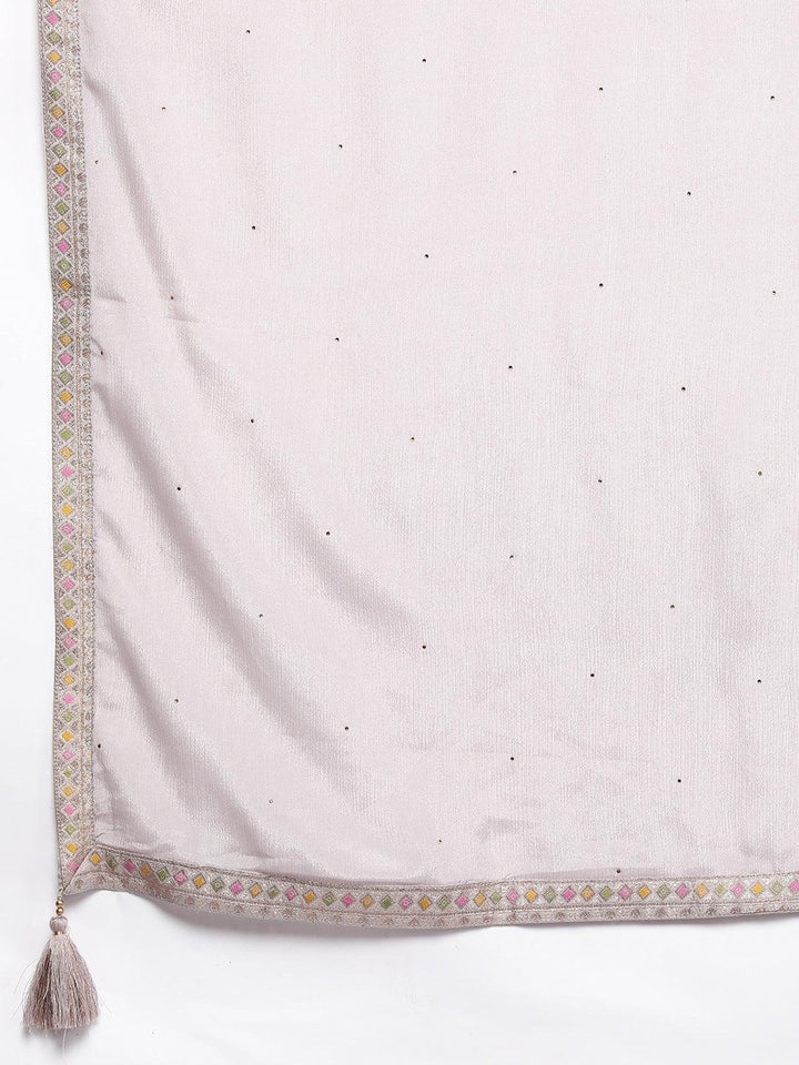 Grey Woven Design Silk Blend Straight Kurta With Trousers & Dupatta