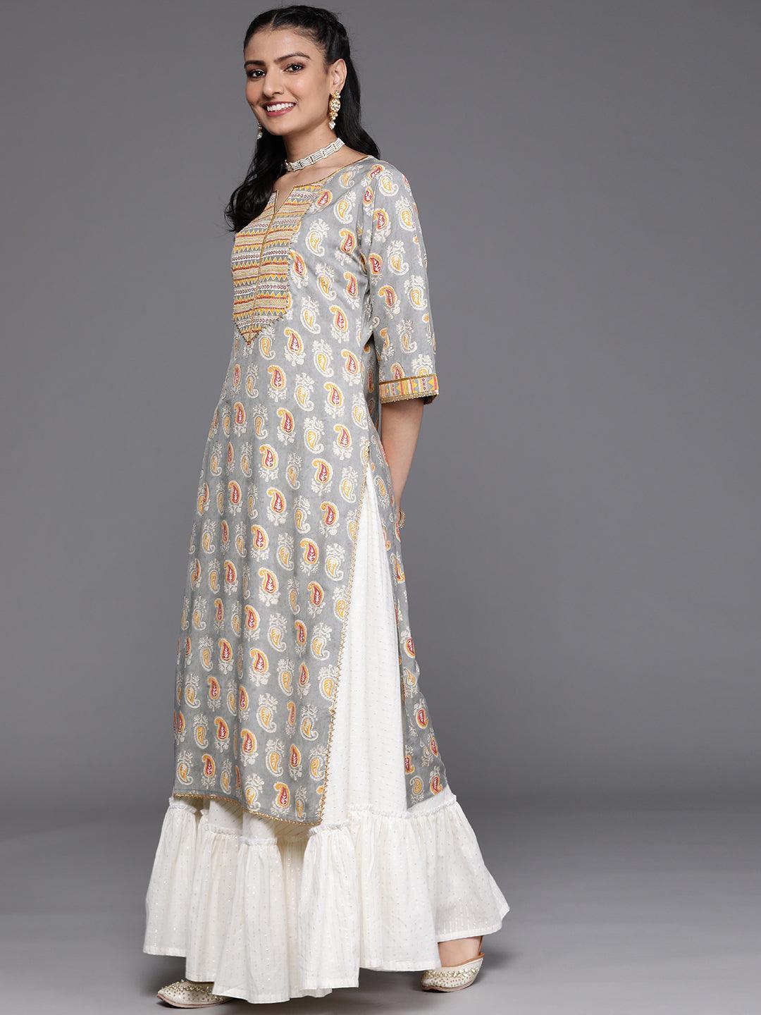 Grey Yoke Design Chanderi Silk Kurta - ShopLibas
