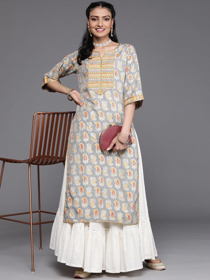 Grey Yoke Design Chanderi Silk Kurta
