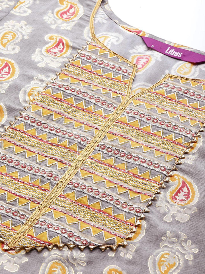 Grey Yoke Design Chanderi Silk Kurta