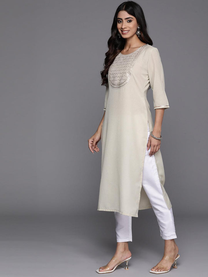 Grey Yoke Design Cotton Straight Kurta