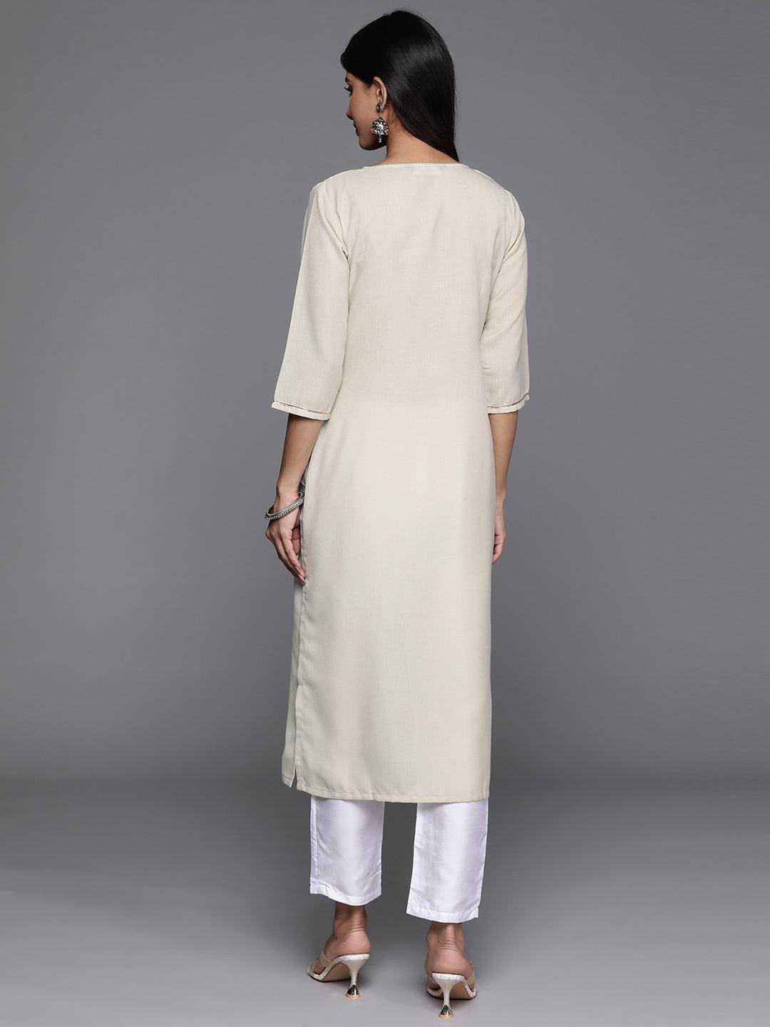 Grey Yoke Design Cotton Straight Kurta - Libas
