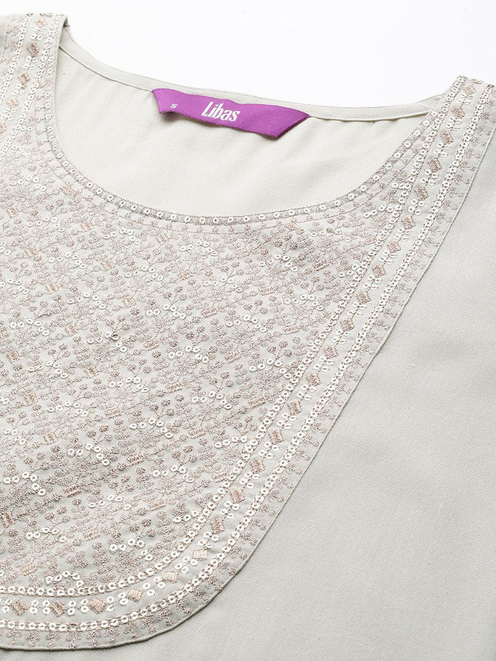 Grey Yoke Design Cotton Straight Kurta