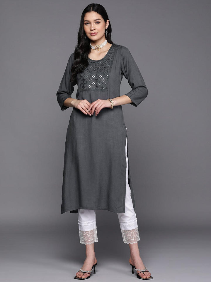 Grey Yoke Design Rayon Straight Kurta