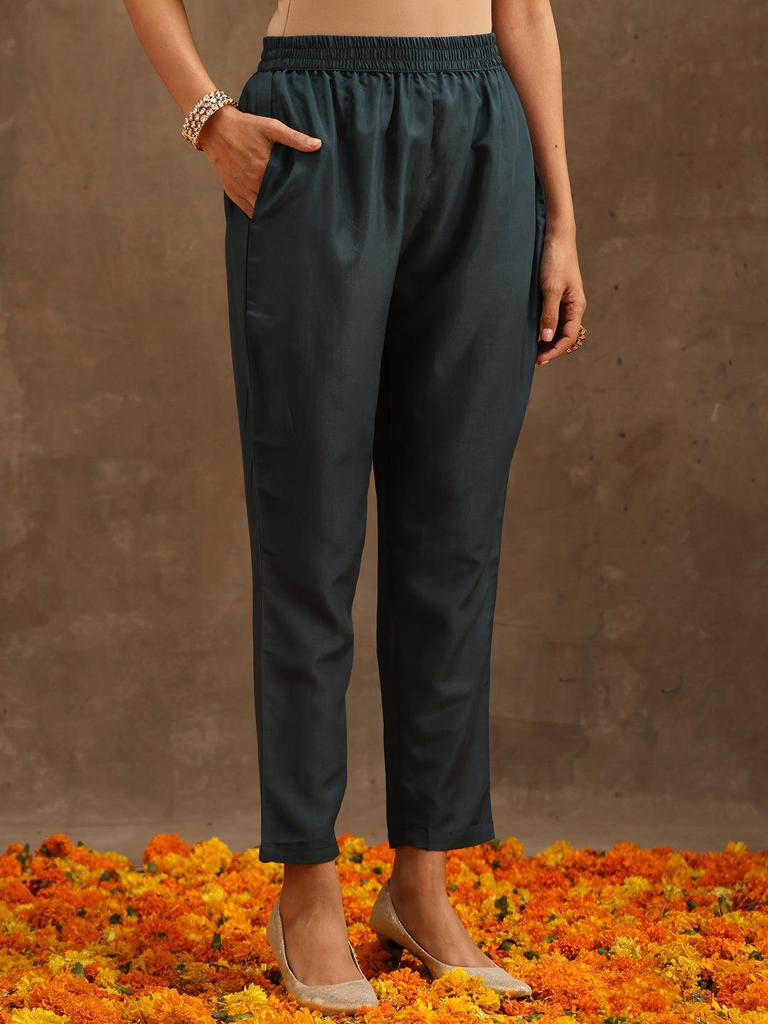 Grey Yoke Design Silk Blend Anarkali Suit Set With Trousers - ShopLibas