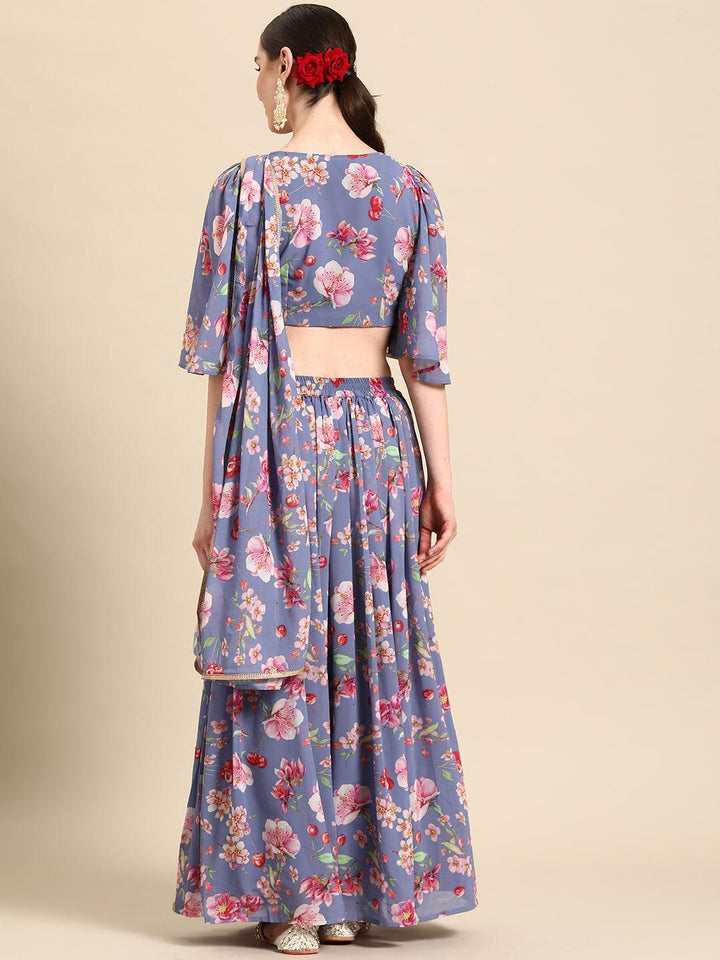 Lavender Printed Georgette Lehenga Saree