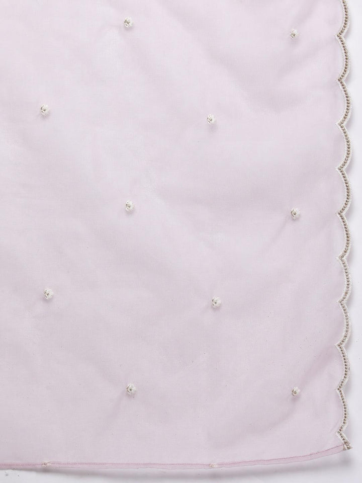 Lavender Yoke Design Silk Blend Straight Suit Set With Trousers