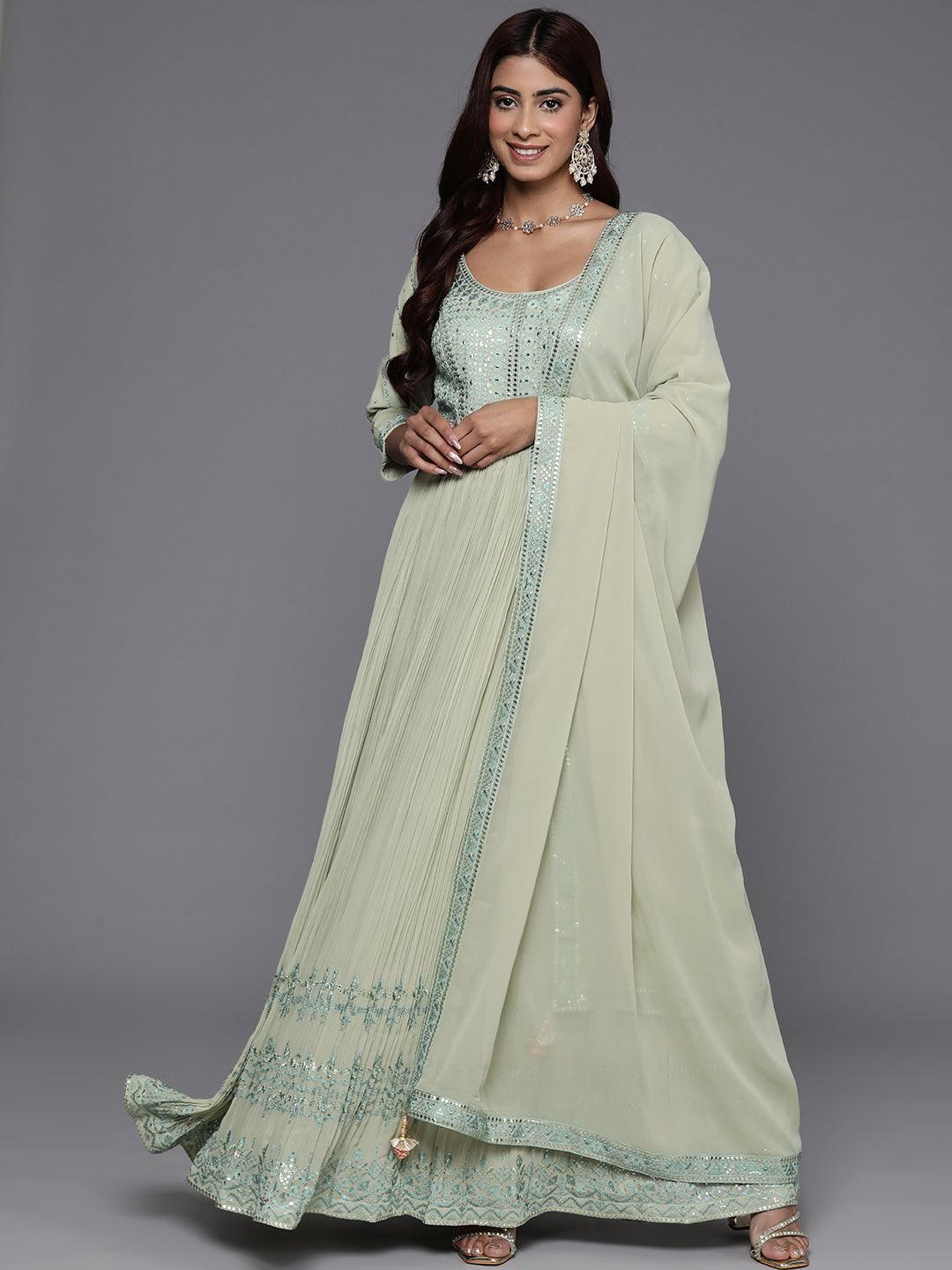 Libas Art Green Embroidered Georgette Anarkali Suit With Dupatta S Libas Art Green Embroidered Georgette Anarkali Suit With Dupatta S
