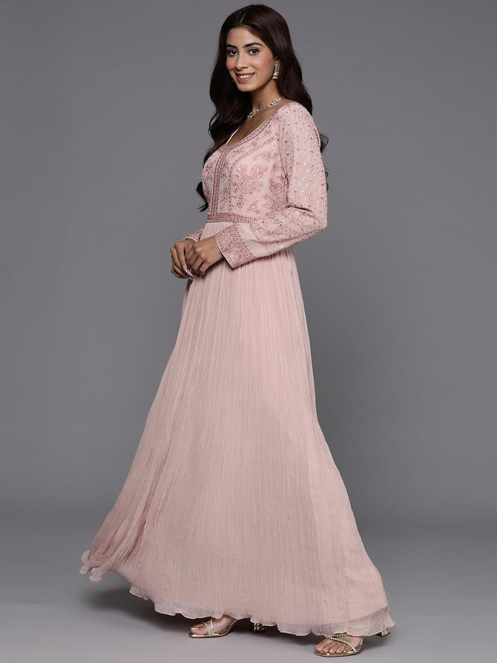 Libas Art Peach Embroidered Georgette Anarkali Suit With Dupatta