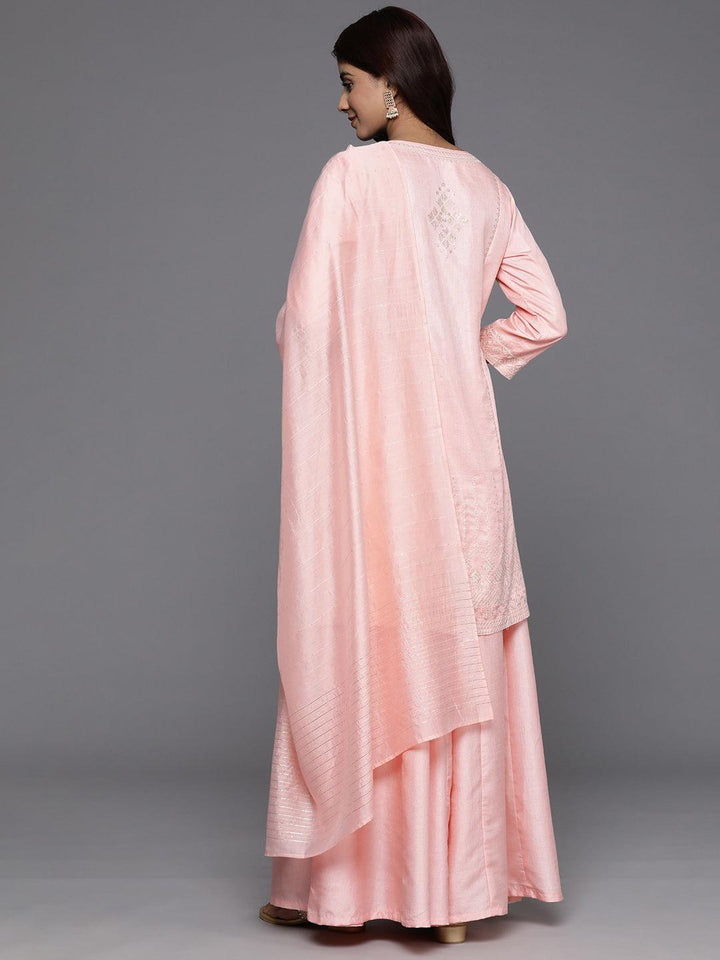 Libas Art Peach Embroidered Silk Blend Straight Suit With Dupatta