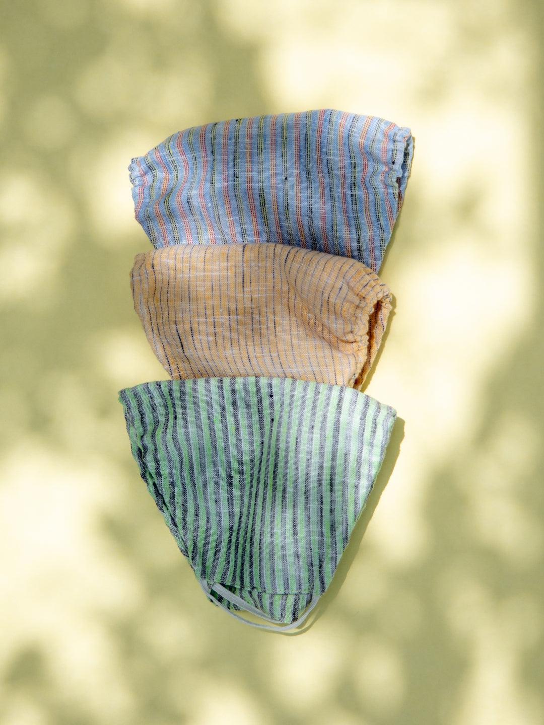 Libas Multicolored Up-cycled Cotton Masks with Stripes ( Pack of 3 ) - ShopLibas