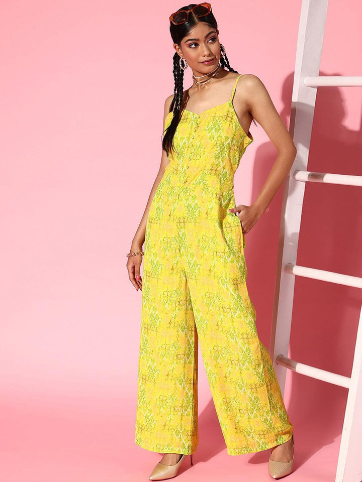 Lime Green Printed Georgette Jumpsuit