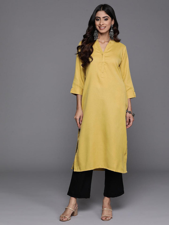Lime Green Woven Design Rayon Straight Kurta