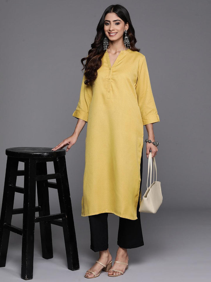 Lime Green Woven Design Rayon Straight Kurta