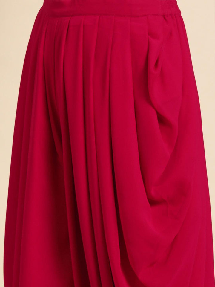 Magenta Embroidered Georgette Dhoti Saree