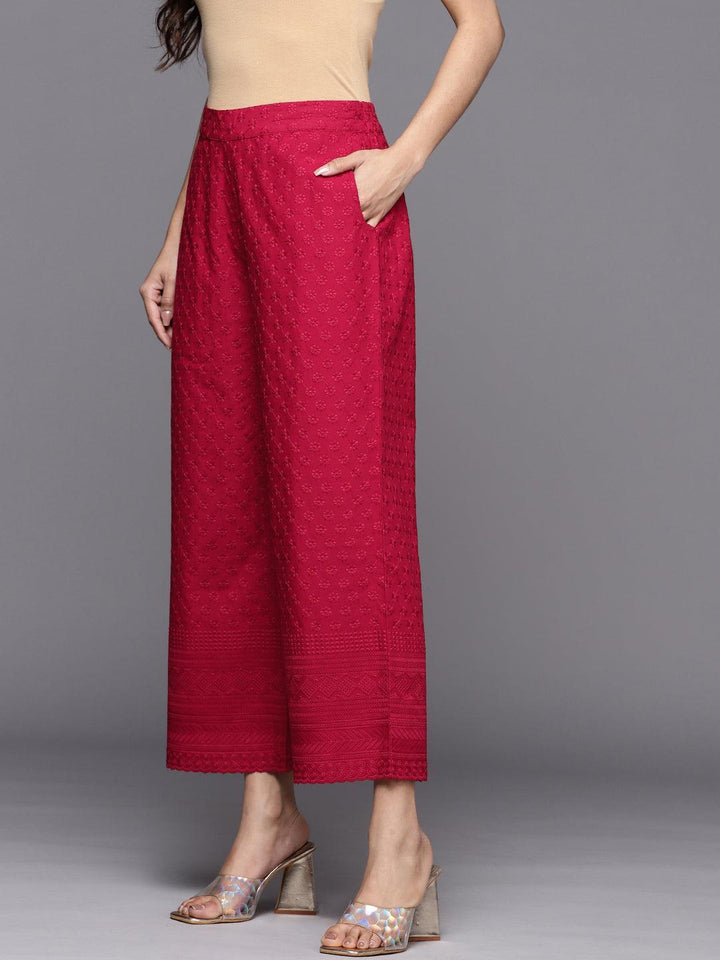 Maroon Embroidered Cotton Palazzos