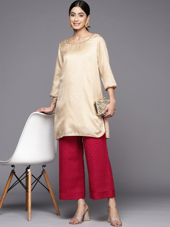 Maroon Embroidered Cotton Palazzos