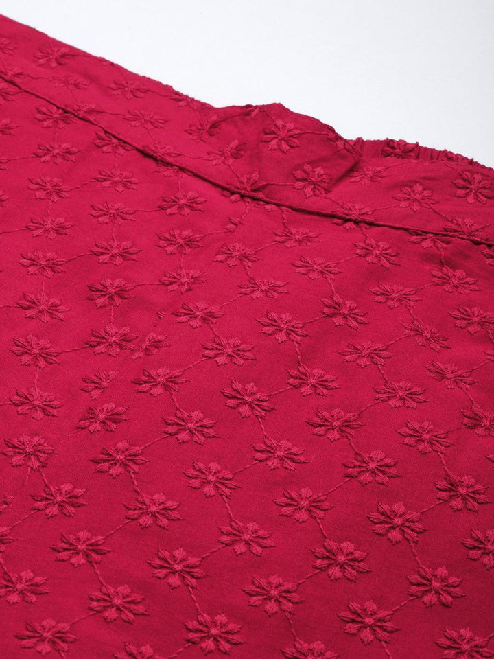 Maroon Embroidered Cotton Palazzos
