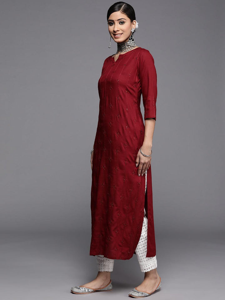 Maroon Embroidered Rayon Kurta