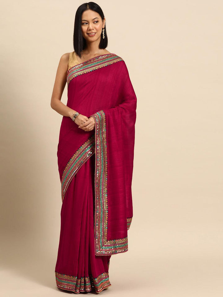 Maroon Embroidered Silk Blend Saree