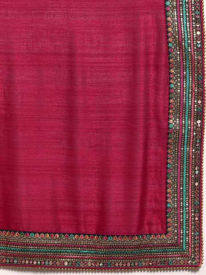 Maroon Embroidered Silk Blend Saree