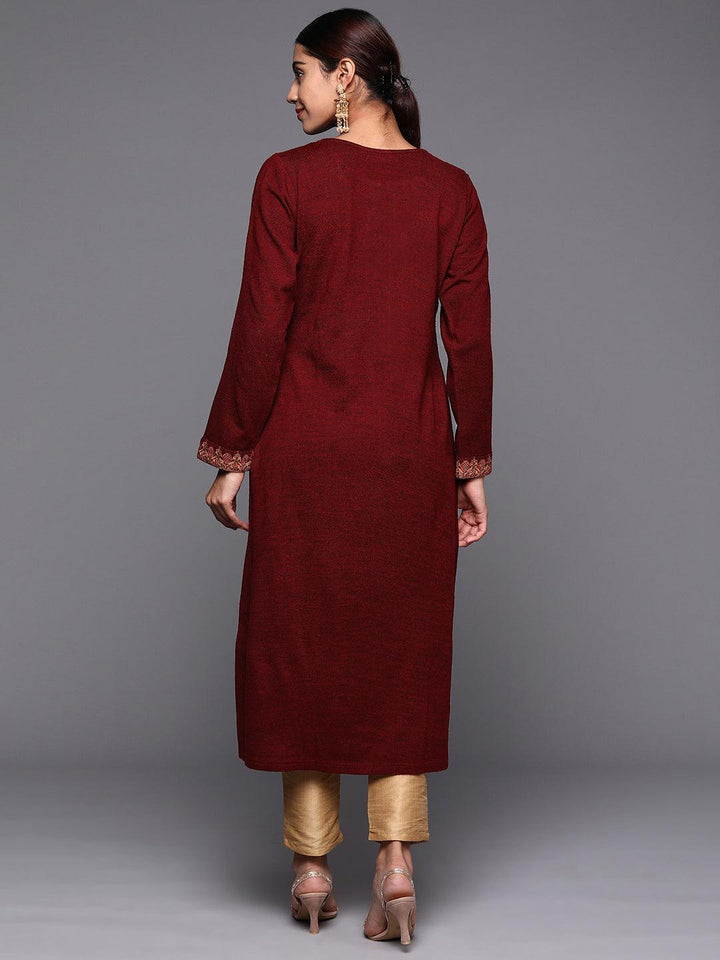 Maroon Embroidered Wool Straight Kurta