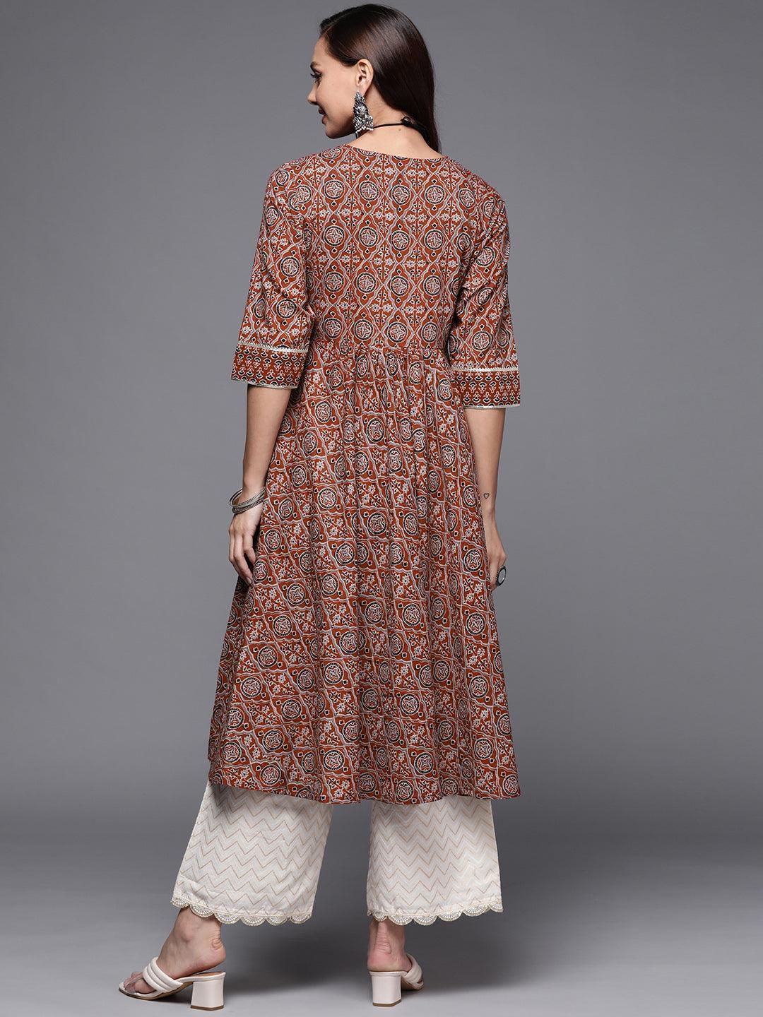 Maroon Printed Cotton Anarkali Kurta - ShopLibas
