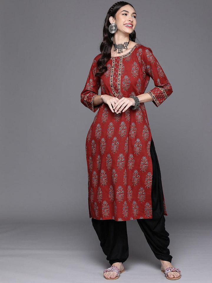 Maroon Printed Cotton Kurta