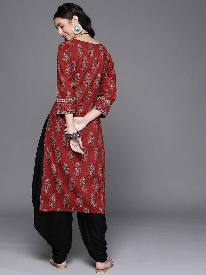 Maroon Printed Cotton Kurta