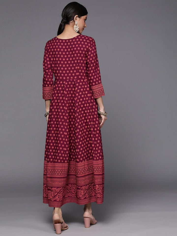 Maroon Printed Rayon A-Line Dress