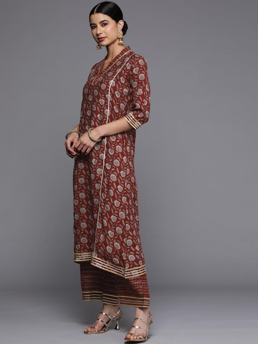 Maroon Printed Rayon A-Line Kurta - ShopLibas