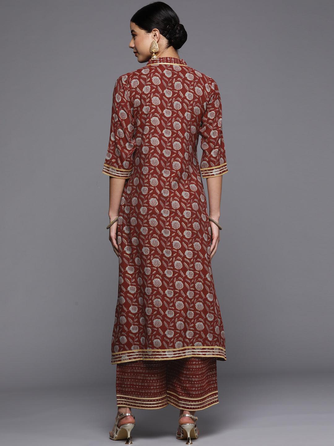 Maroon Printed Rayon A-Line Kurta - ShopLibas