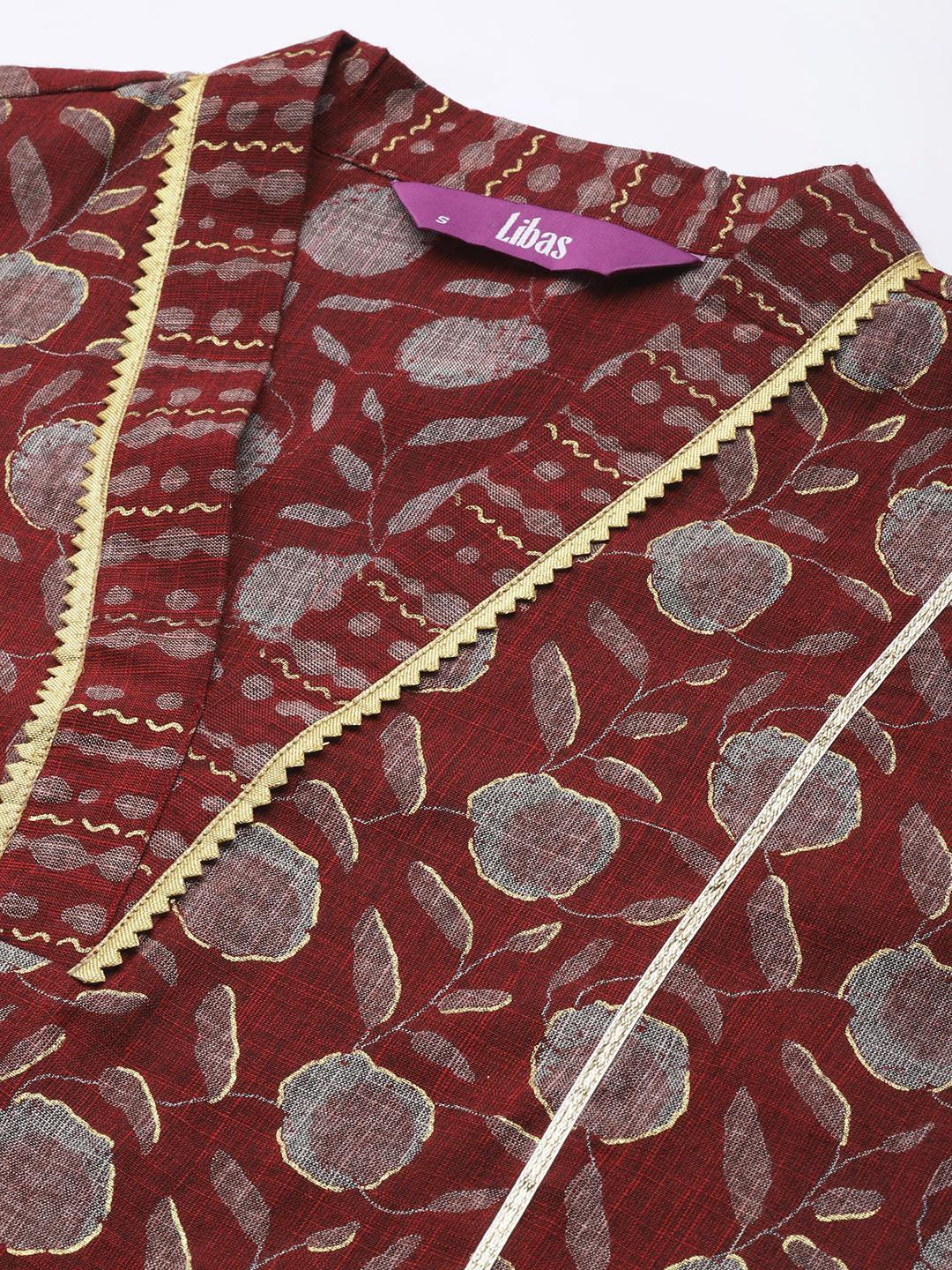 Maroon Printed Rayon A-Line Kurta - ShopLibas