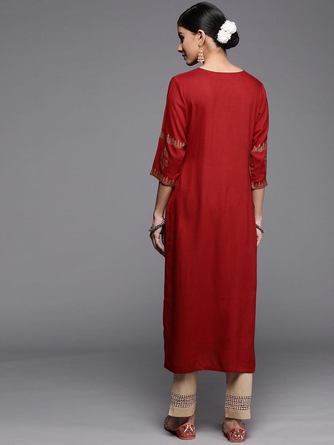 Maroon Printed Rayon Kurta - ShopLibas