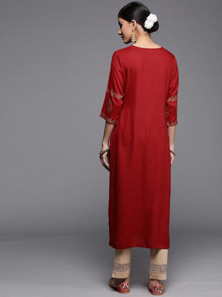 Maroon Printed Rayon Kurta