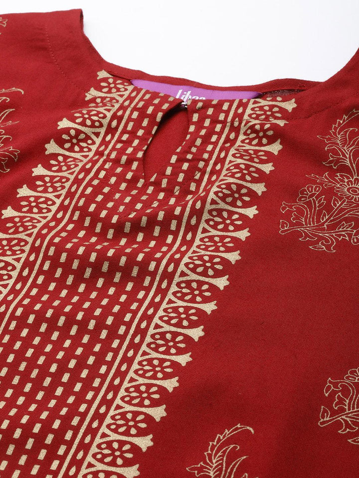 Maroon Printed Rayon Kurta