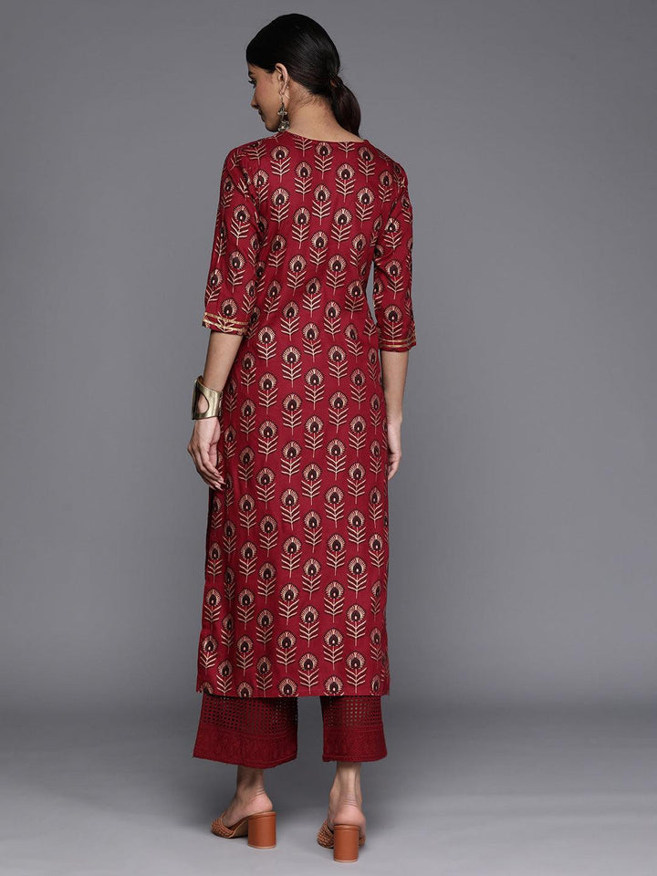 Maroon Printed Rayon Straight Kurta