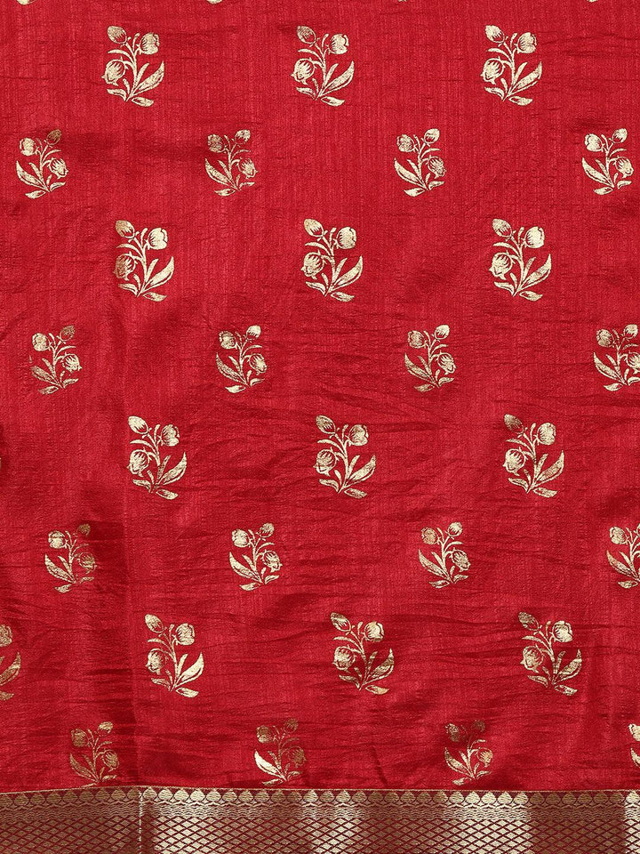 Maroon Printed Silk Blend Saree