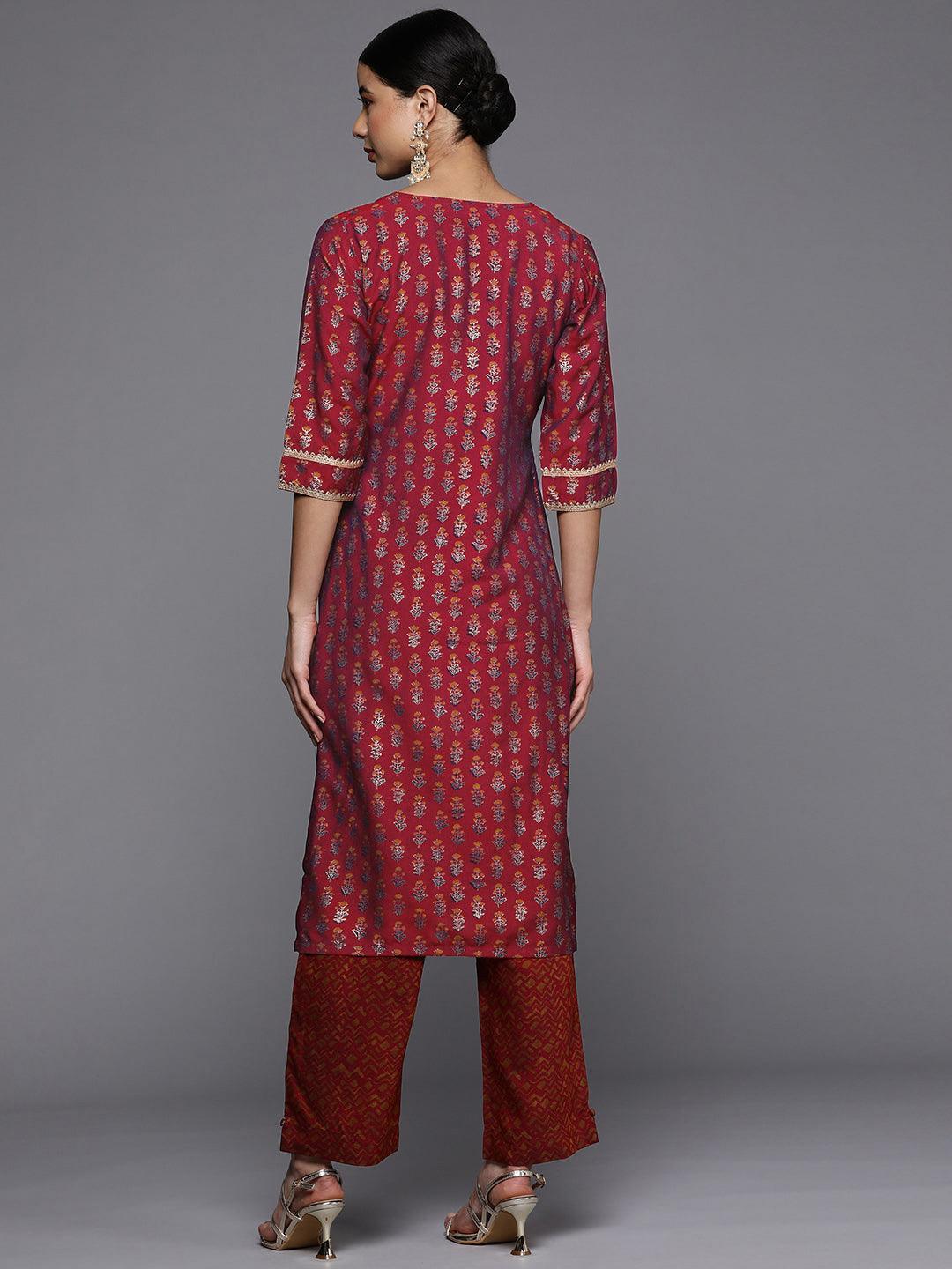 Maroon Printed Silk Straight Kurta - ShopLibas