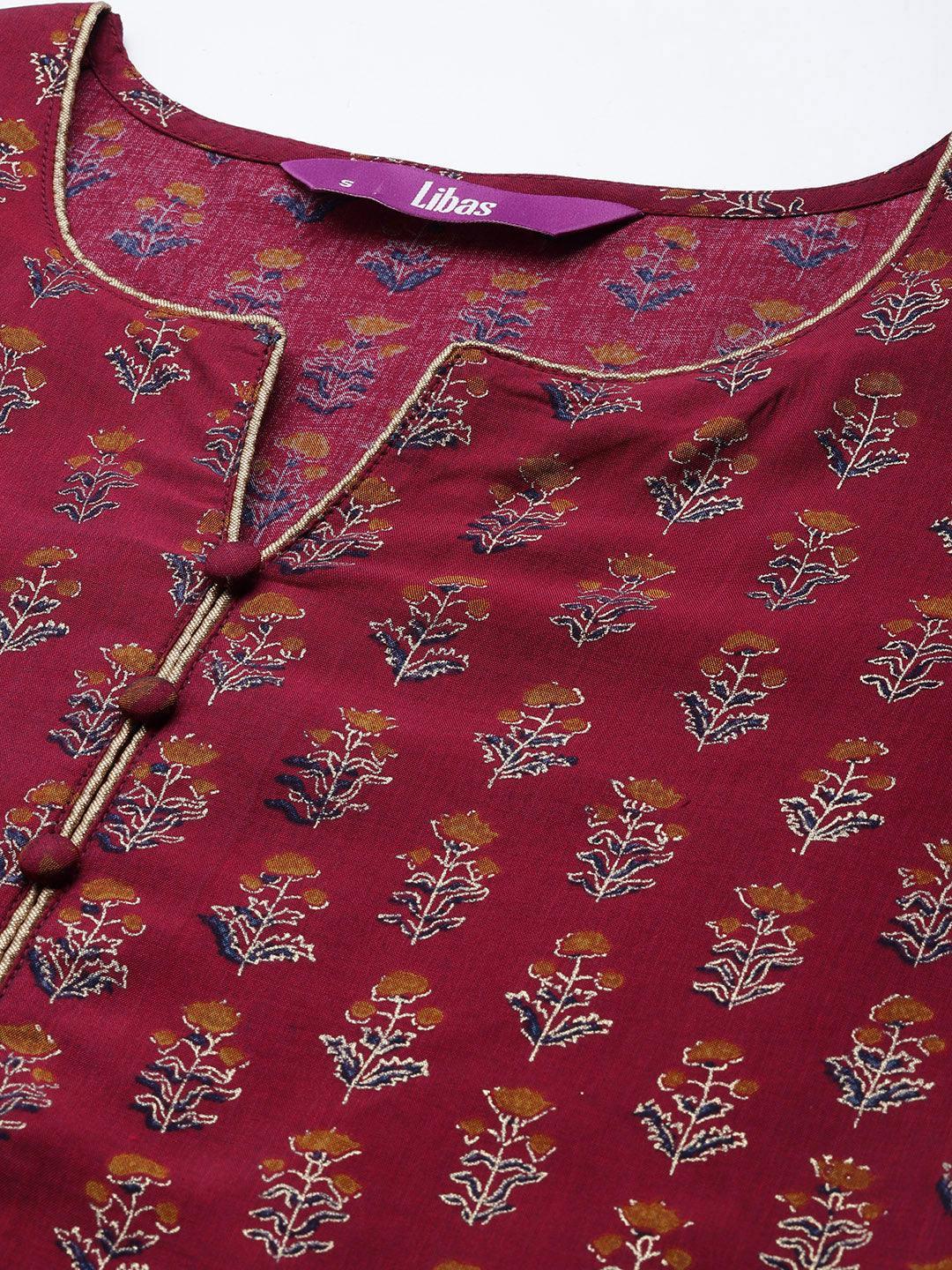Maroon Printed Silk Straight Kurta - ShopLibas