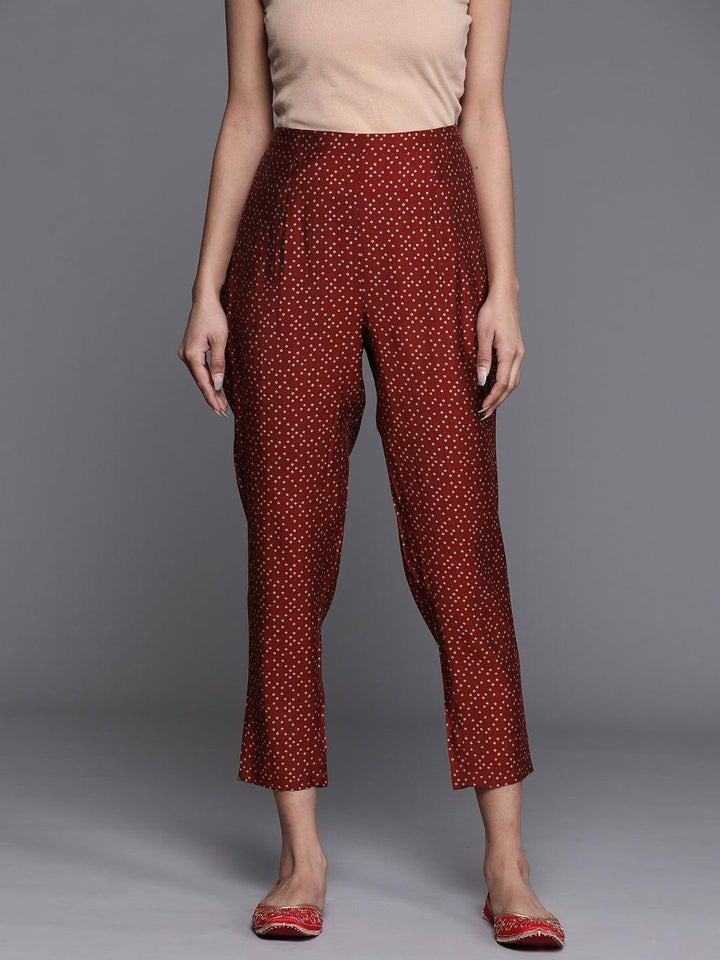 Maroon Printed Silk Trousers