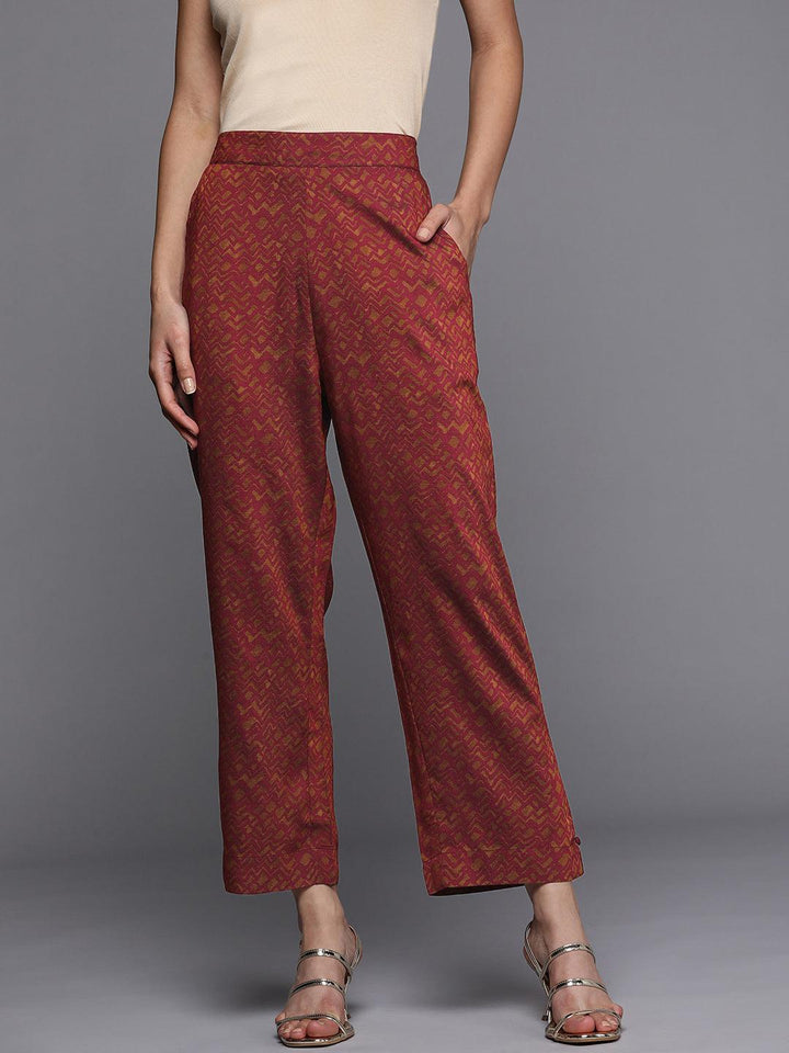 Maroon Printed Silk Trousers