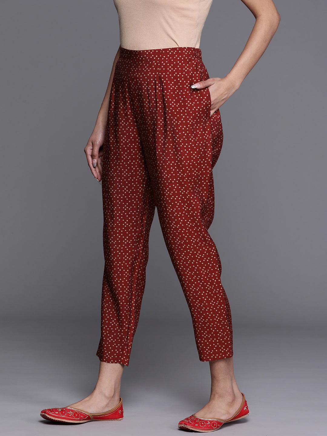 Maroon Printed Silk Trousers - ShopLibas