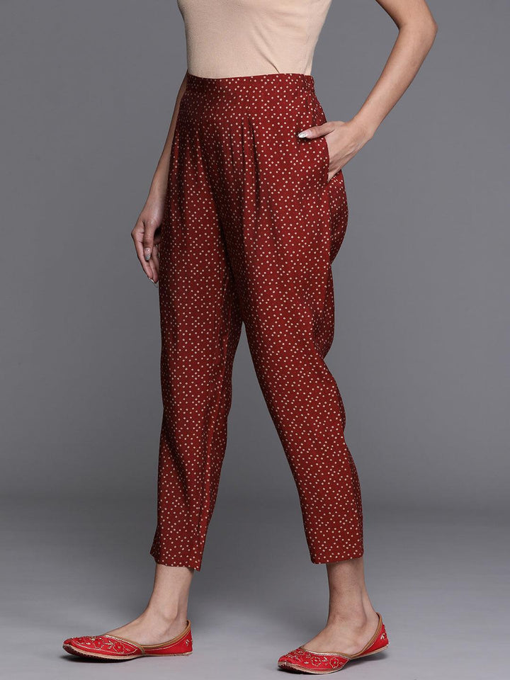 Maroon Printed Silk Trousers
