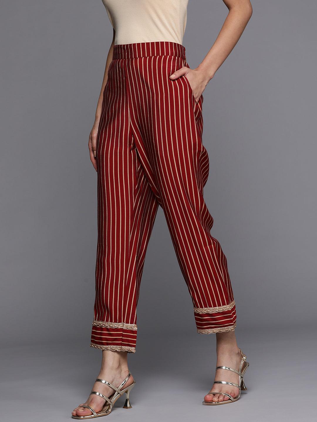 Maroon Printed Silk Trousers - ShopLibas